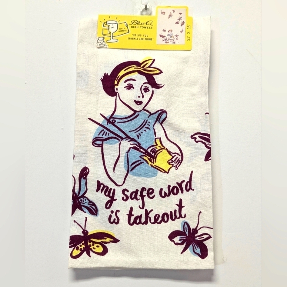 Blue Q Funny Dishtowels Gift Non Cook Retro Set of Two NWT Takeout Dish Towels